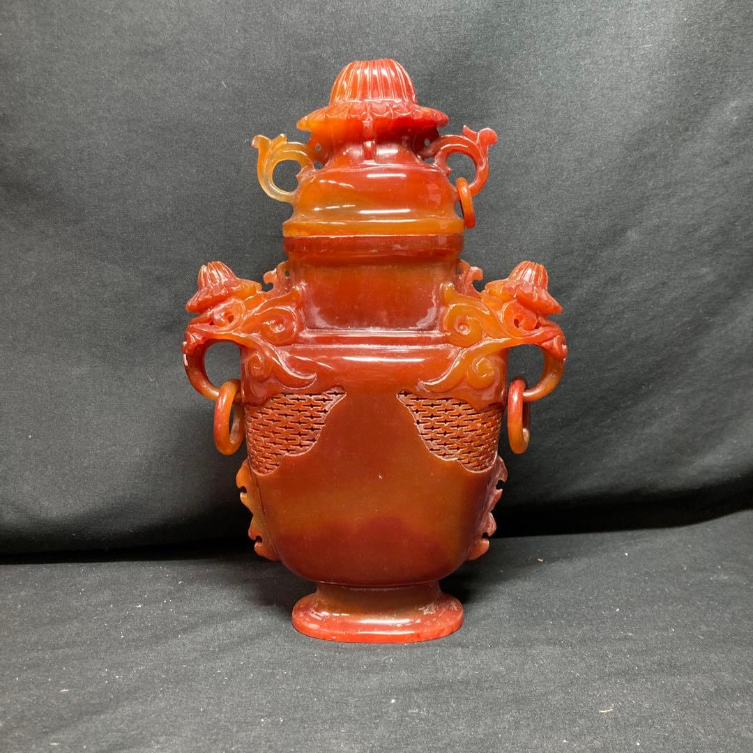 《中国美術》瑪瑙 香炉 透彫 中国古玩