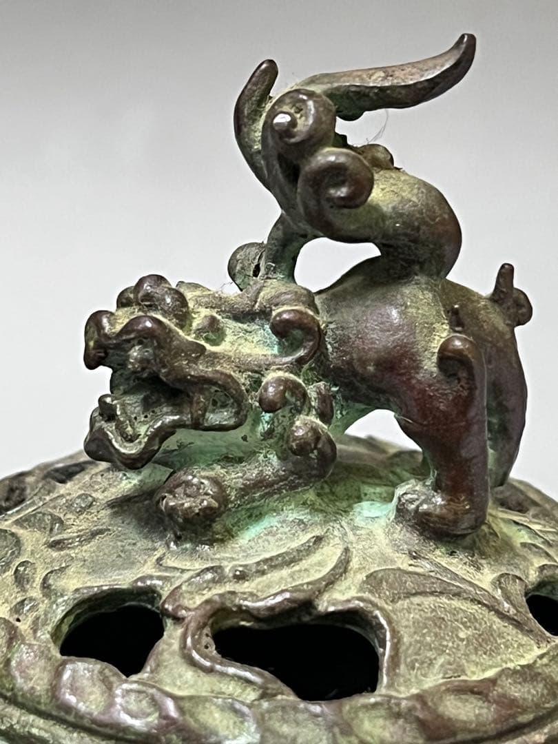 E676 香炉 元威 二上常太郎 鋳銅 獅子摘 松竹梅 三足 銅製 香道具