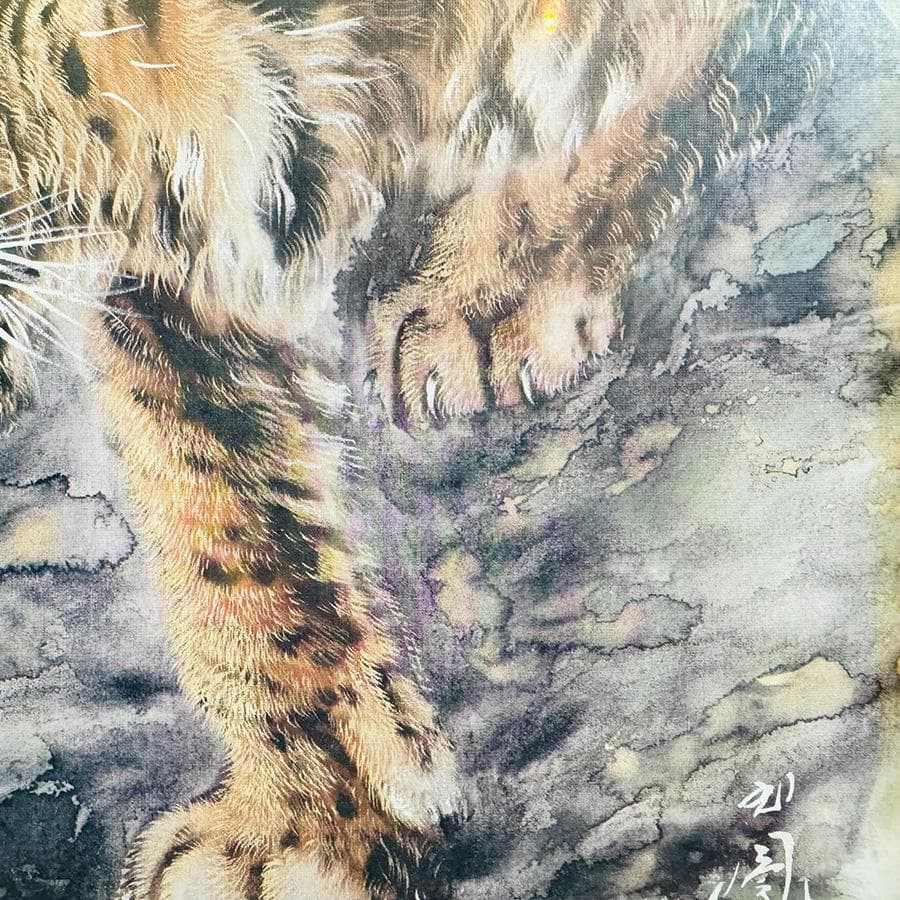 猛虎 寅 絵画 日本画 水彩画 在銘 F6号 額寸縦53cm ✖️ 横41cm