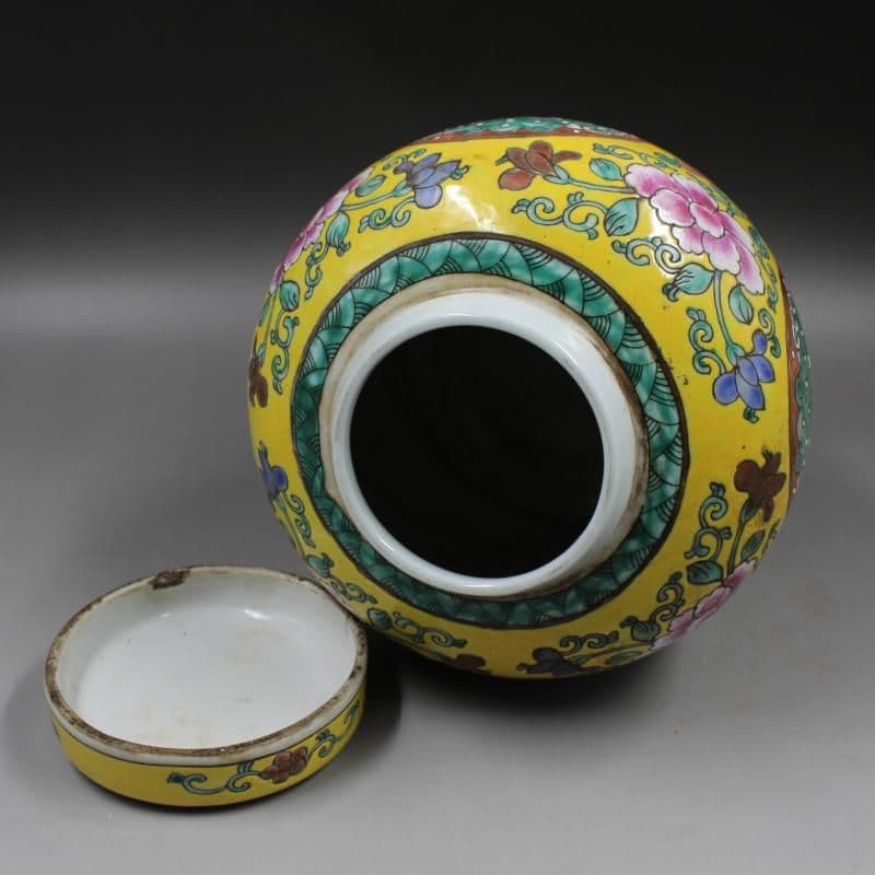 清康熙パステル彩花枝寿紋茶蓋缶 景徳鎮 陶磁器 装飾品 工芸品 美術品 置物