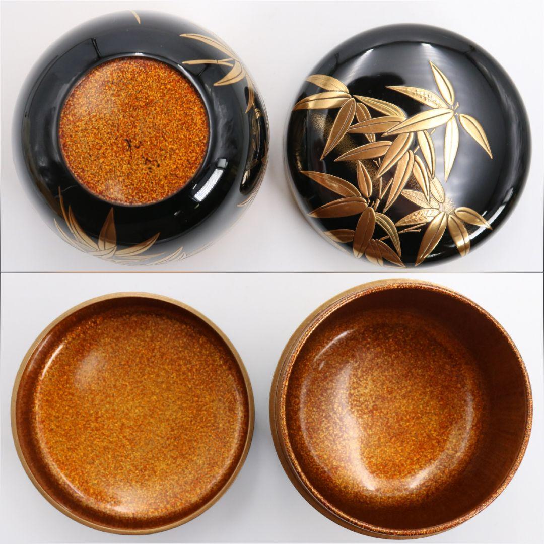下出光斎作 呉竹蒔絵 大棗 金蒔絵 内金梨子地 茶道具 共箱共布　SN949N7