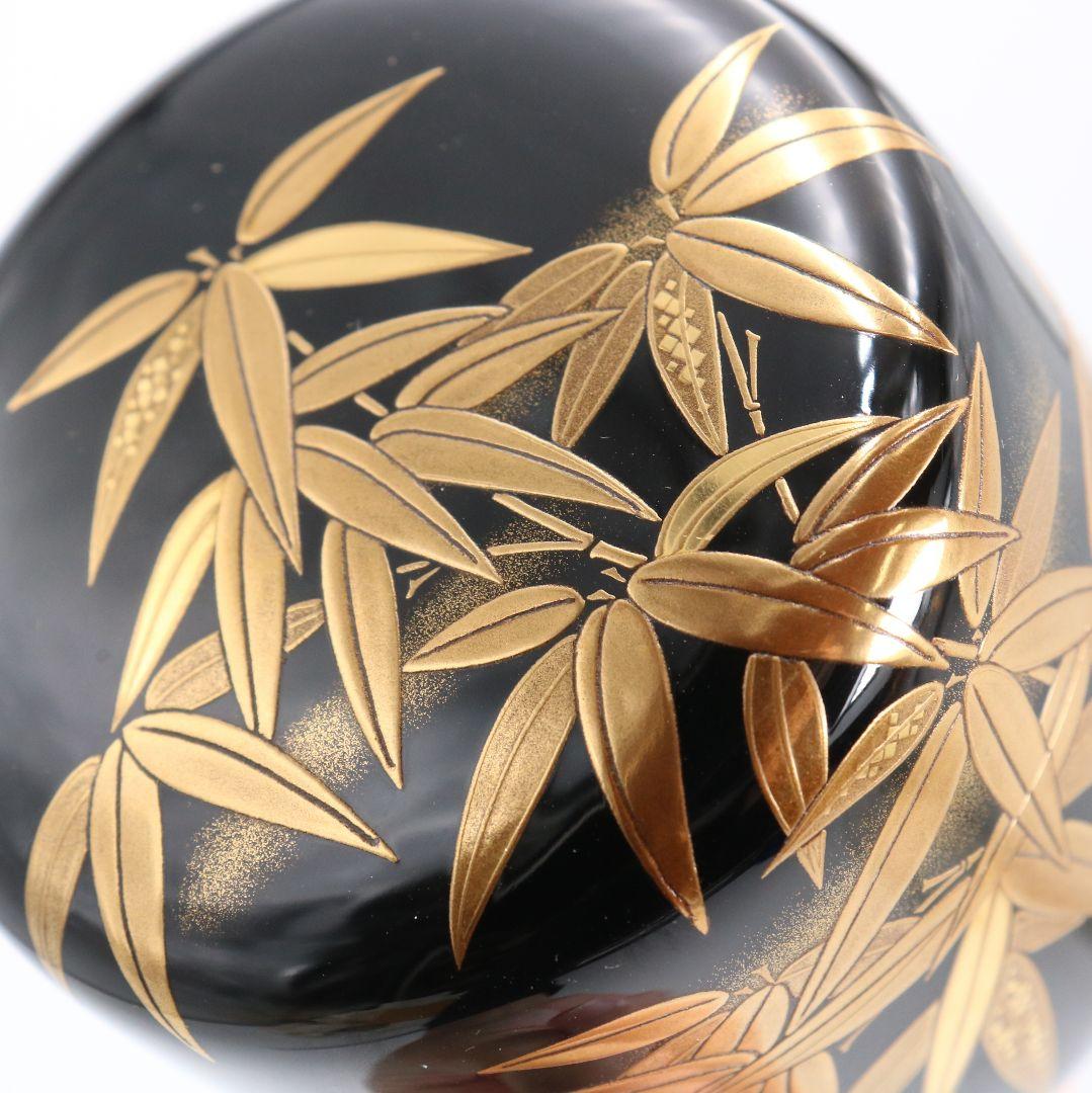下出光斎作 呉竹蒔絵 大棗 金蒔絵 内金梨子地 茶道具 共箱共布　SN949N7