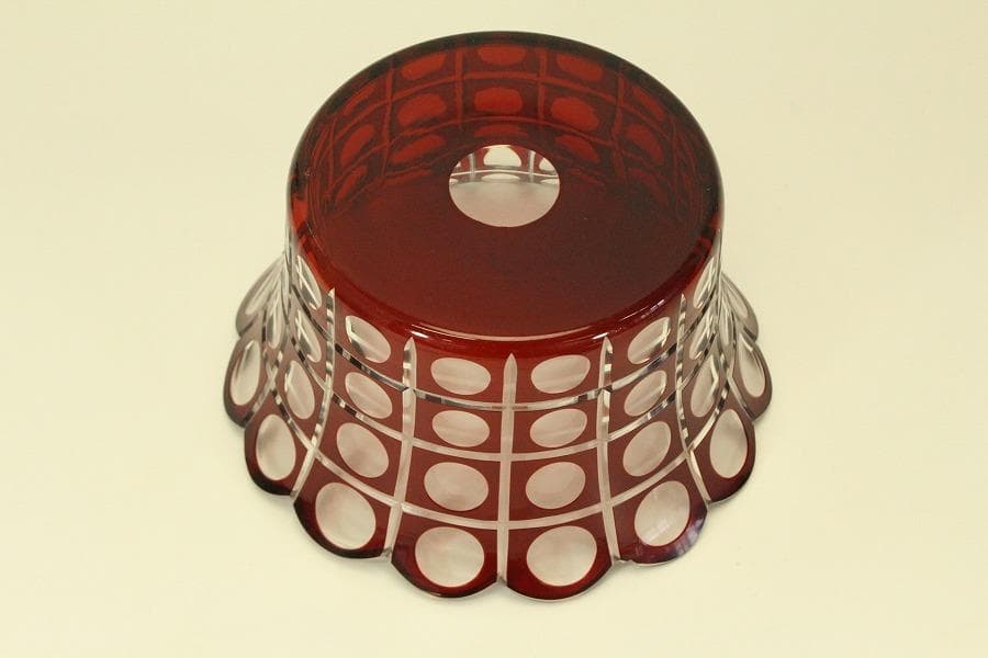 アンティーク 赤色被 切子 ガラス 器 台 トロ 大正-昭和(BB461)