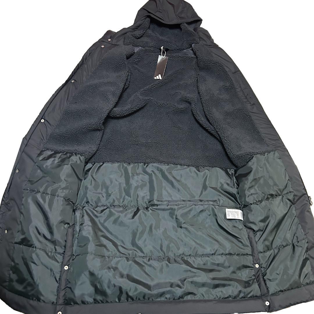 新品　ADIDAS　XLサイズ　ロング ボアコート　ベンチコート　ブラック