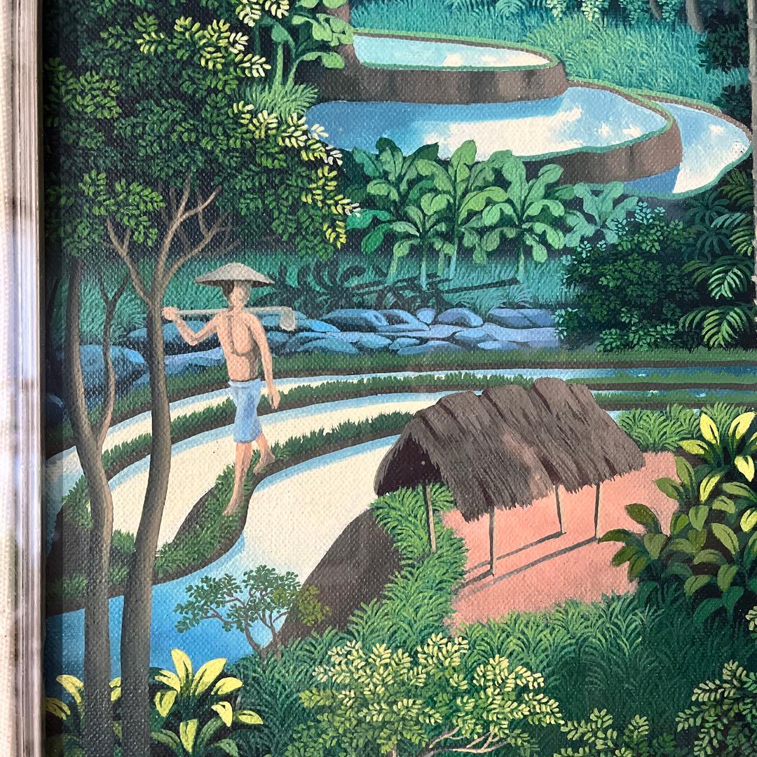 絵画　熱帯の農村風景　油彩画