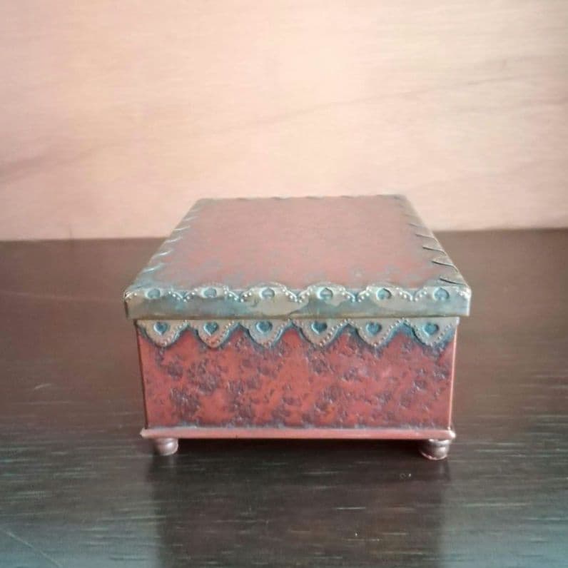 逸品　緋銅　毛織式　蓋物　小物入れ　松栄堂　明治金工　和骨董　骨董　アンティーク