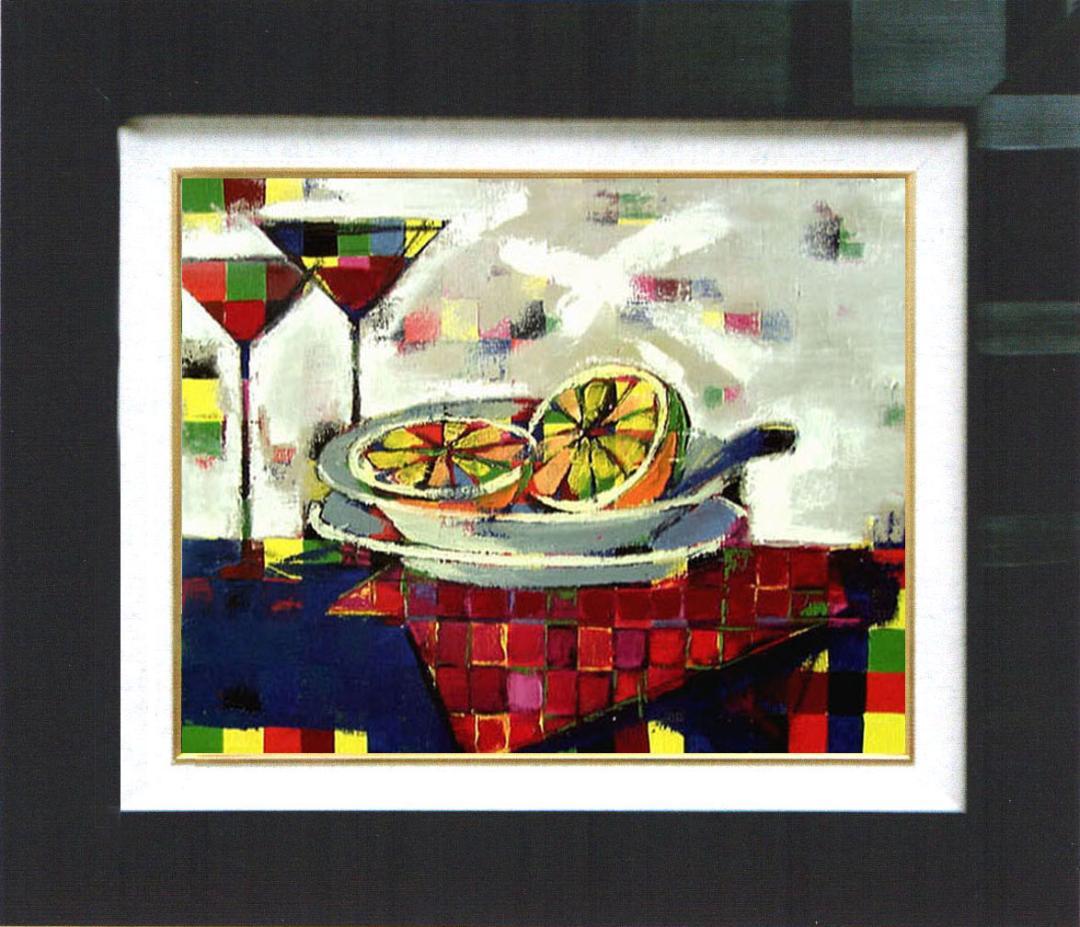 油絵 菅家令子 絵 絵画インテリア額付(白)uF6-061703フルーツグラス