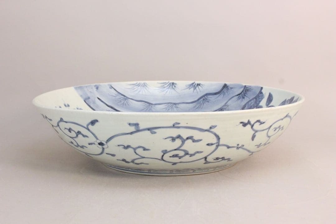 No5146 古伊万里　大明成化年製　染付花鳥文大皿　直径47cm 送料無料