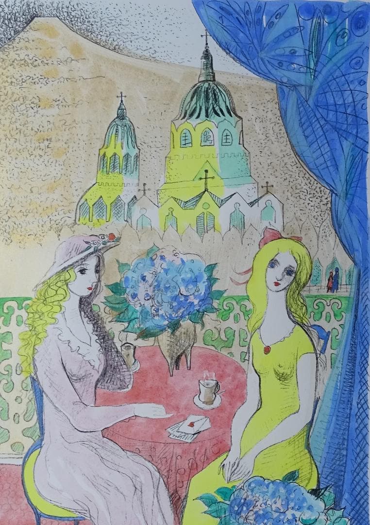 ・作者名：阿部　盛有・画題：あじさいの咲く頃・技法：リトグラフ（限定品）
