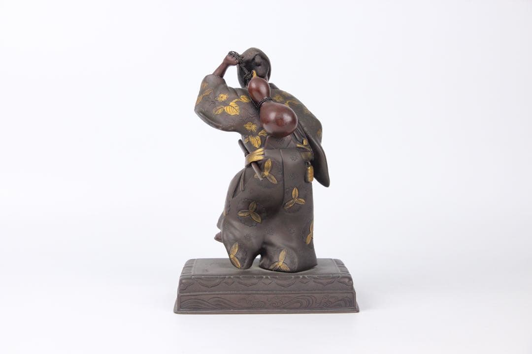 明治時代　古美術品 銅製塗金 阿波踊り 人物　サムライ　置物 EU25-2