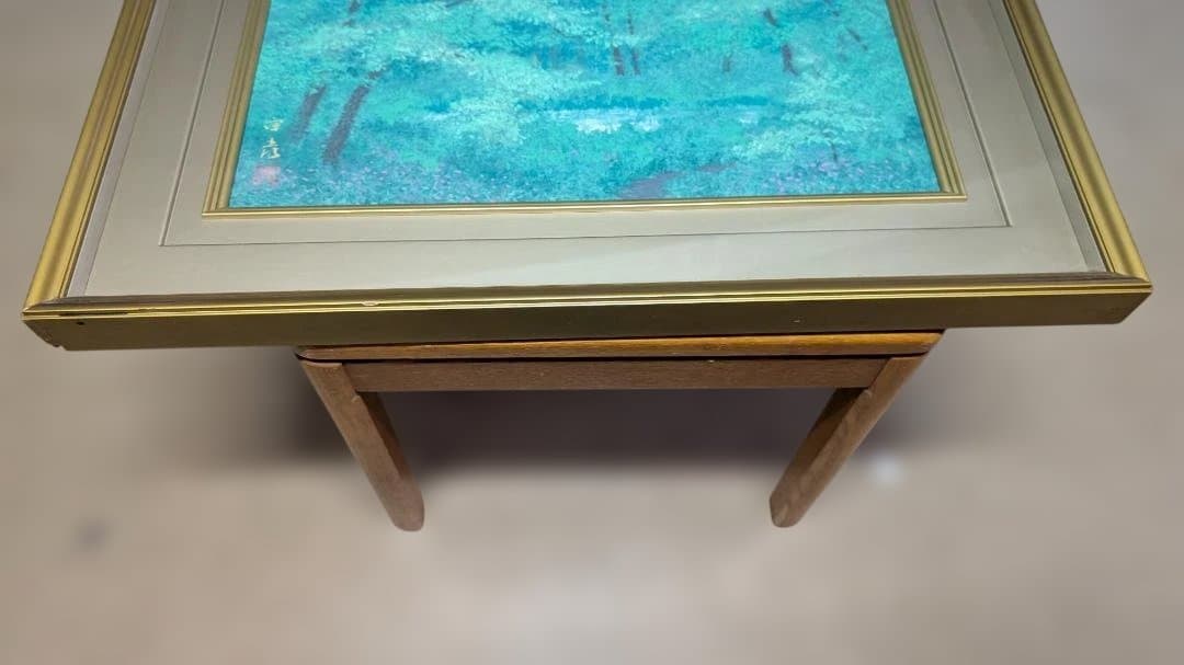 自然風景アート 緑色系 金色フレーム