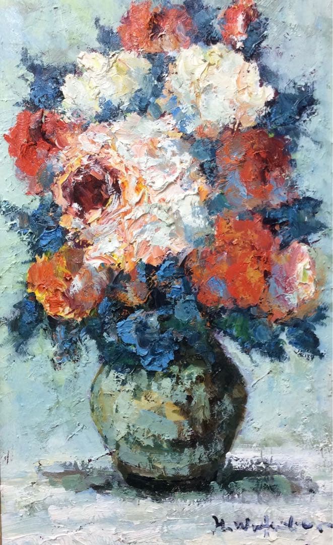 絵画・油絵・額付・渡部ひでき・薔薇・静物画・油彩画・美術品・インテリア