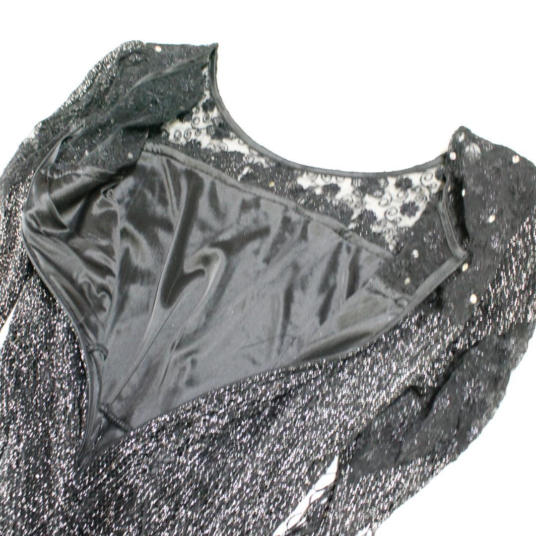 【美品 社交ダンス衣装】ワンピース ドレス 黒 ブラック ラインストーン レース