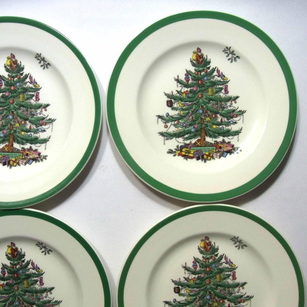 Spode スポード 英国製 クリスマスツリー サラダプレート 4枚セット 箱付