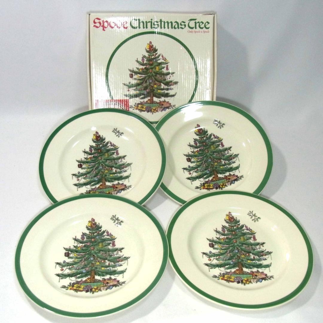 Spode スポード 英国製 クリスマスツリー サラダプレート 4枚セット 箱付