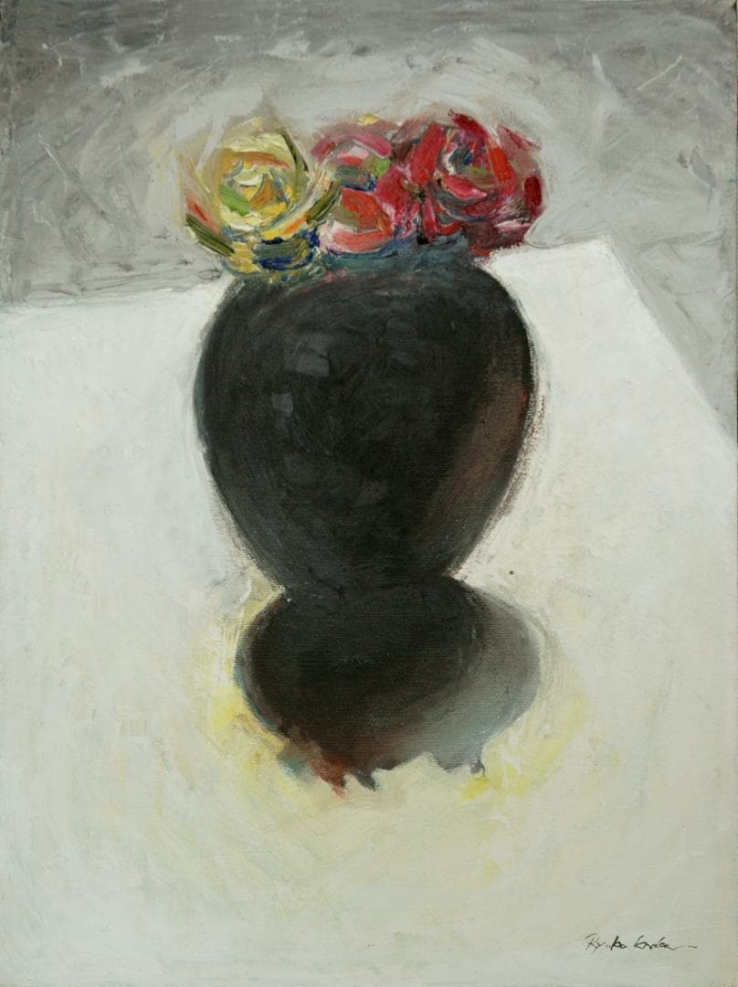油絵 菅家令子 絵 絵画 インテリア 額付(白) uF6-071002 ばら 花
