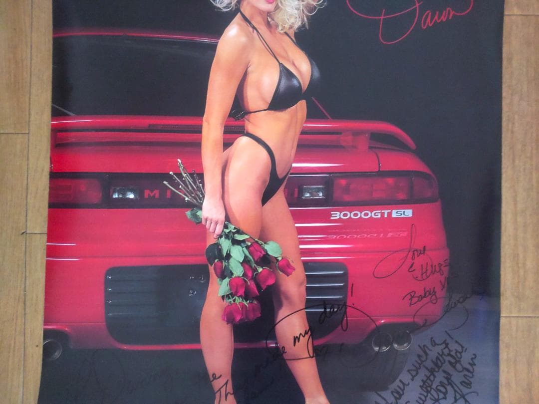 アメリカ製★旧車 ラリーアート 三菱 GTO 金髪 美女 サイン入り ポスター