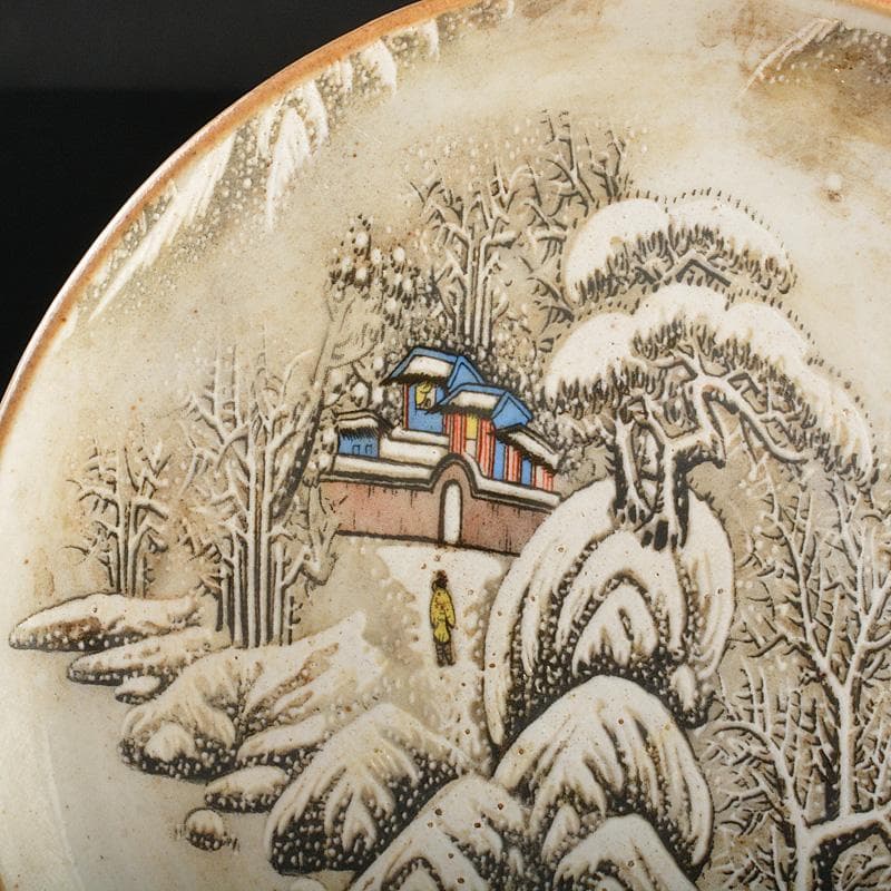 中国　大清光緒年製　粉彩山水文　高足盤　N　R6782E