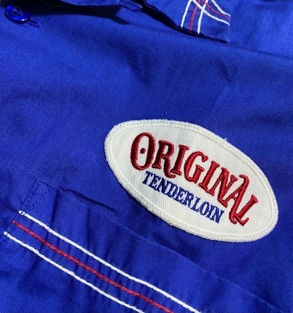 テンダーロイン ワッペン 半袖 ボーリングシャツ ブルー S