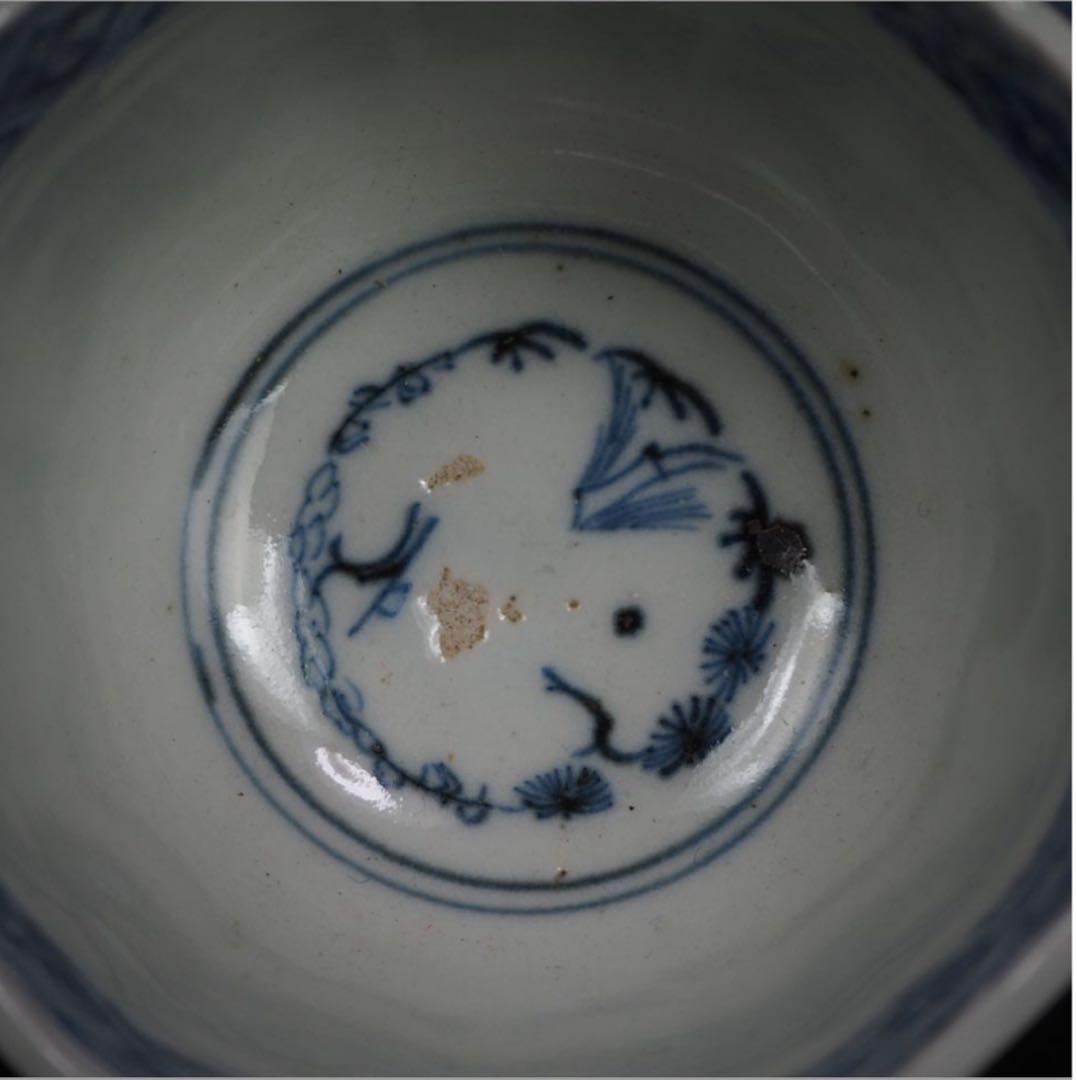 送料無料　江戸時代　古伊万里『成化年製』銘　微塵唐草紋猪口５客