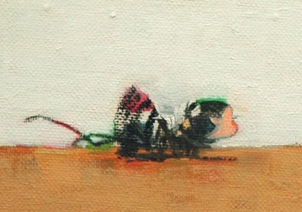 油絵菅家令子絵 絵画インテリア額付(青緑＋金色の枠)F4-072019猫女の子蟻