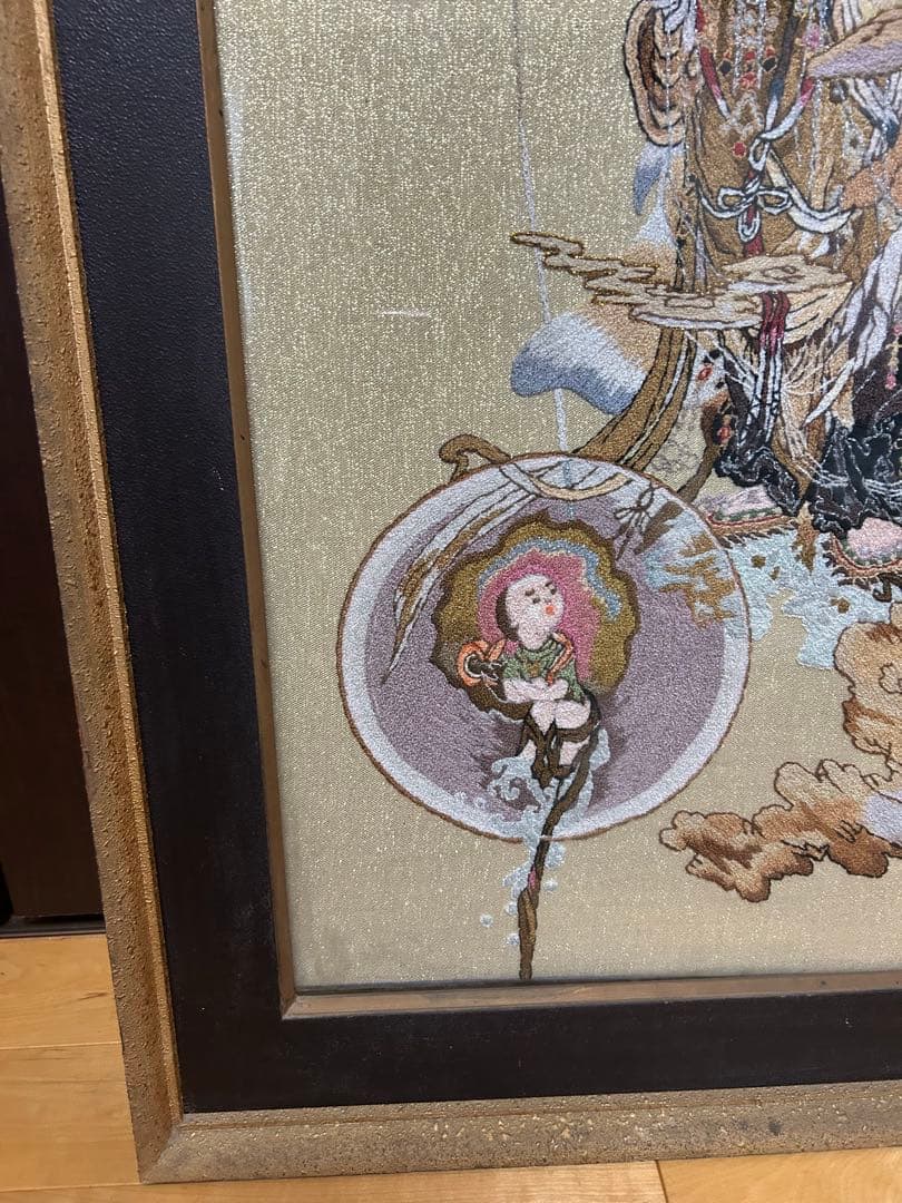 慈母観音図 仏画 仏教美術　 悲母観音 刺繍画 刺繍アート　額美術品