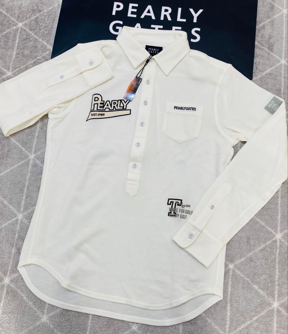 新品 パーリーゲイツ ストレッチカノコスムースピーチ 長袖ポロシャツ(4)M/白