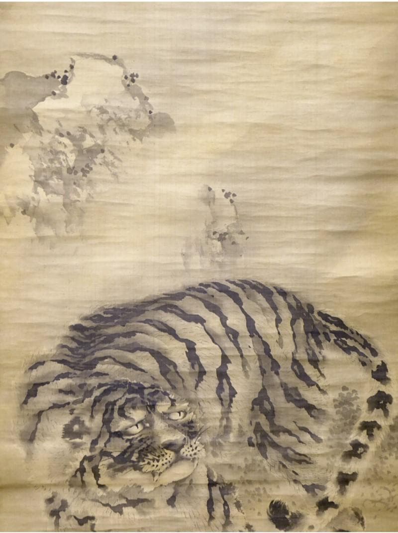 ◆【佐伯岸駒】『猛虎図』絹本墨画◆検）円山応挙 谷文晁 伊藤若冲 大橋翠石