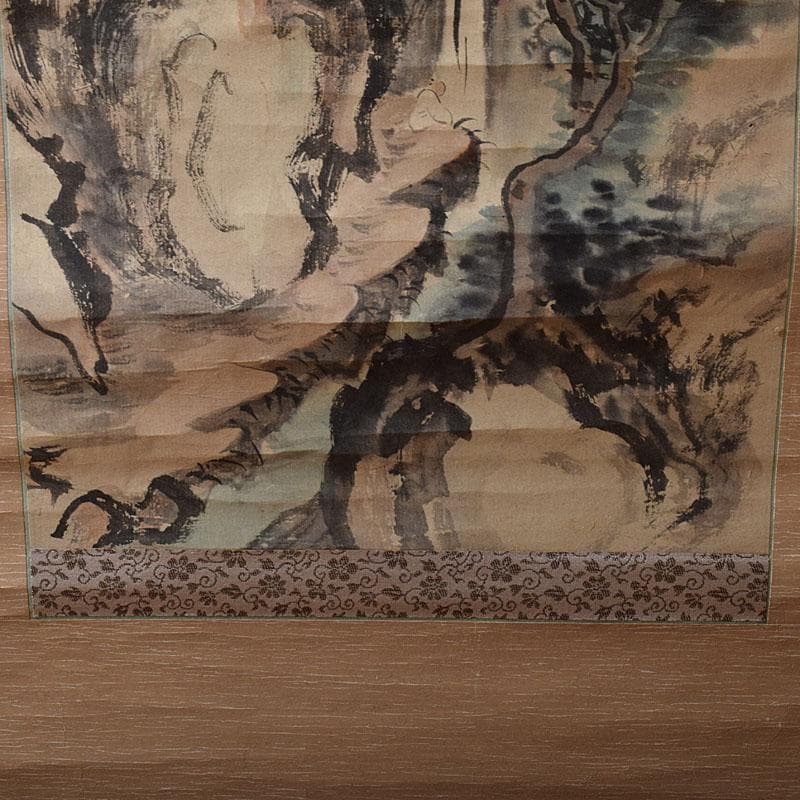 掛軸　青木木米筆　山水画　水墨画　時代箱　N　R9127