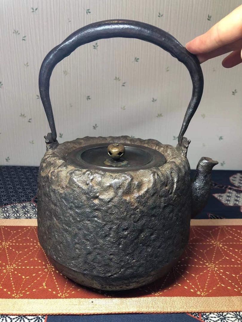 龍文堂 安之介 胴縦銘 道安型 明治時代鉄瓶 骨董 茶道具 茶器 古美術