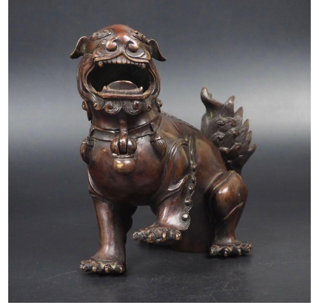 送料無料　中国古玩　清時代古銅獅子香炉　華道具香道具