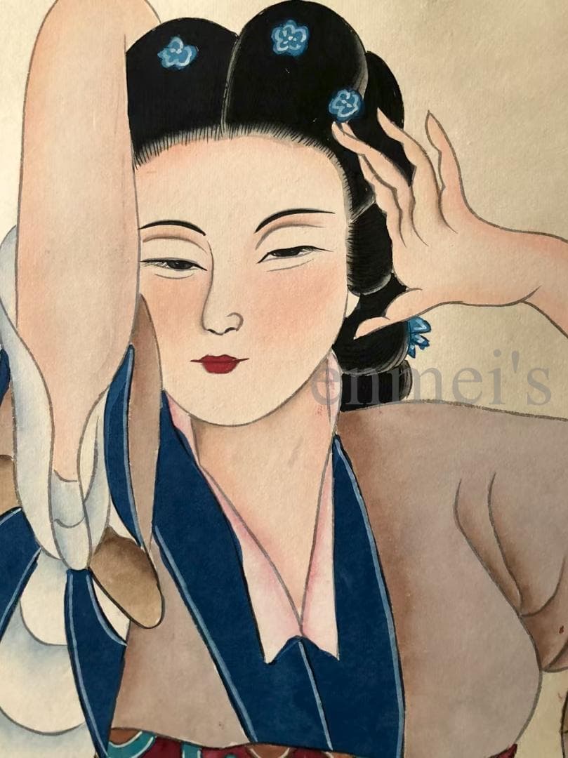 中国古美術・純手描き四尺仕女掛軸・国画・張大千印款・書道品・茶道・珍品画・肉筆