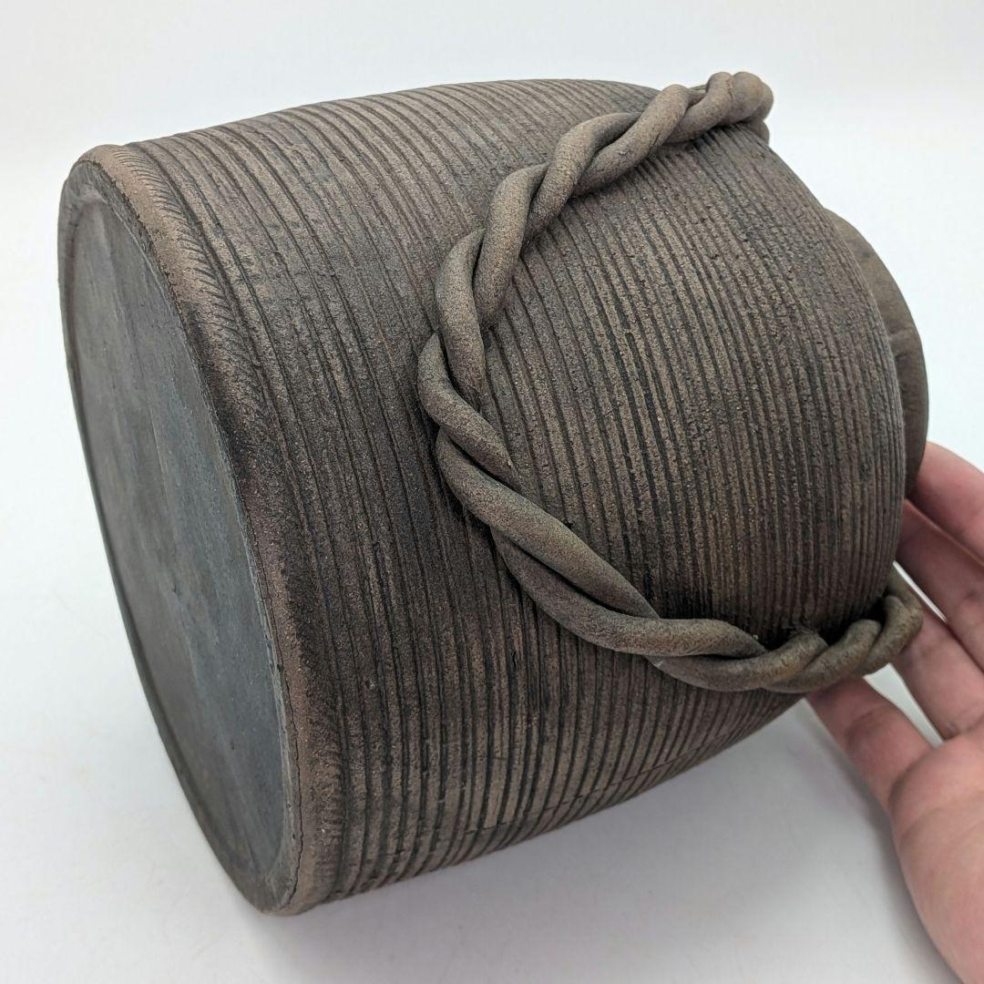 焼き締め陶 蟹彫魚籃型水指 抹茶道具 茶器 水差 容器 ビク 藤籠 竹籠 魚籠