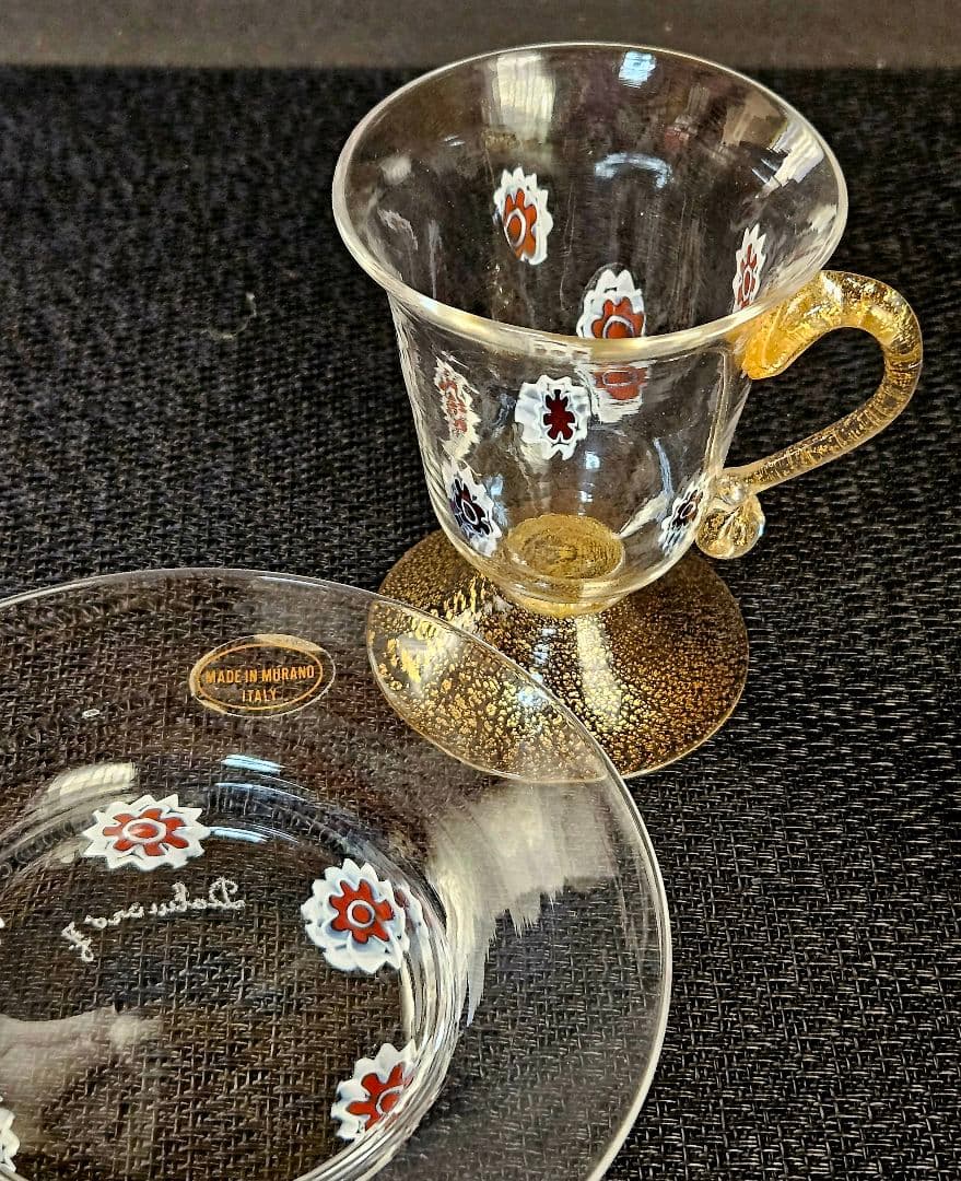 MADE　IN　MURANO　ITALY　イタリア製　ムラーノ　カップ&ソーサ