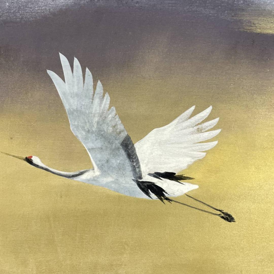 真作/川村憲邦/富士舞鶴図/鶴/花鳥/瑞祥/桐共二重箱付/布袋屋掛軸A-231