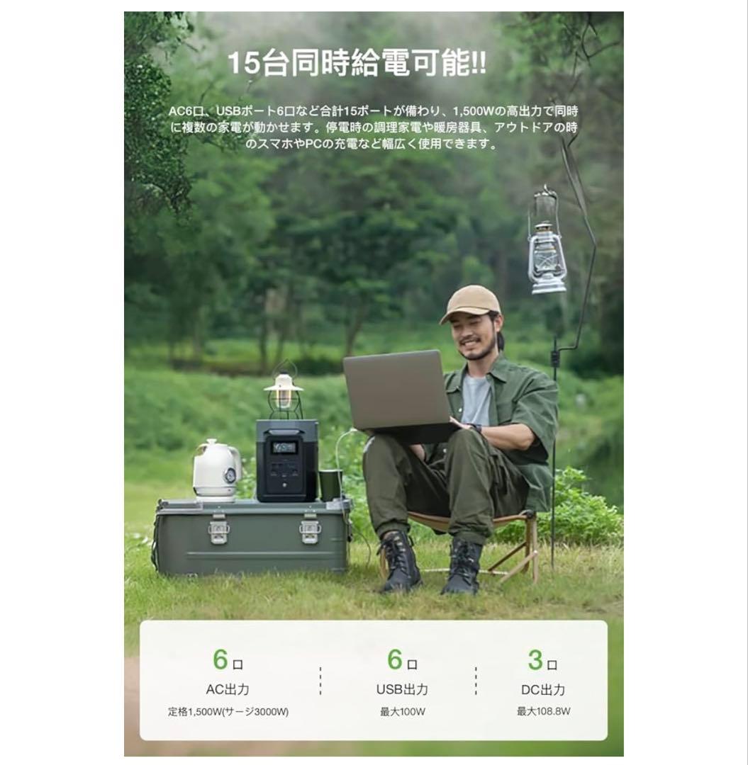 EcoFlow DELTA 2ポータブル電源 1024Whリン酸鉄リチウムイオン
