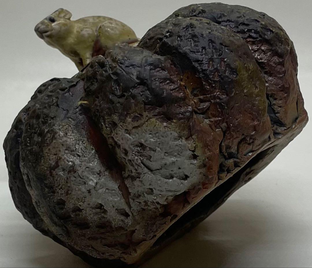 木村玉舟　備前焼　白備前南瓜　鼠　細工物　 共箱　 　　　k2331