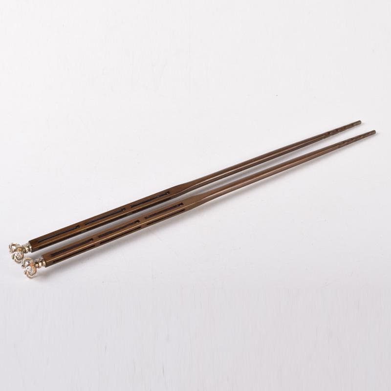 茶道具　金工師　木村清五郎造　菊頭四方透かし　飾火箸　共布共箱　V　7391