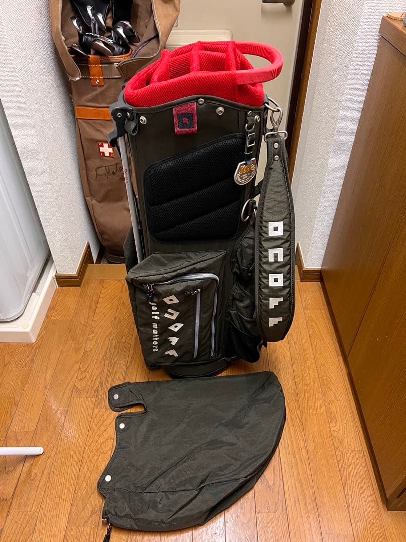 【美品】ONOFF キャディバッグ ダークグレー 赤 カバー付き
