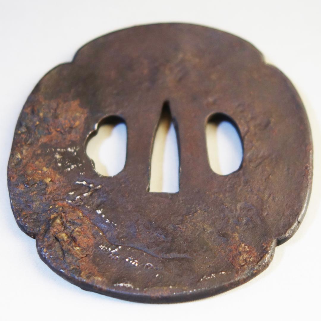 【賢人松下談義図鍔 銀銅象嵌】 鍔 鐔 鉄地 刀装具 日本刀 武具 江戸 骨董