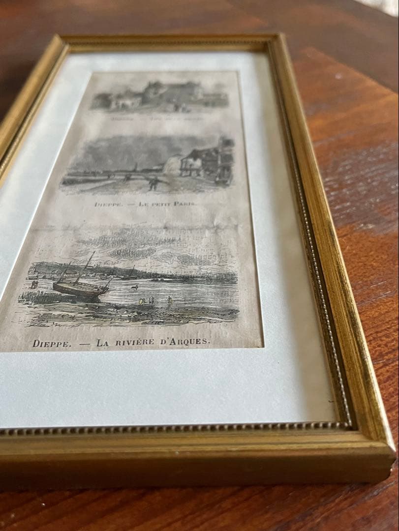 ◆フランスアンティーク｜版画田舎の暮らし風景ノルマンディー絵画額フレーム壁掛け