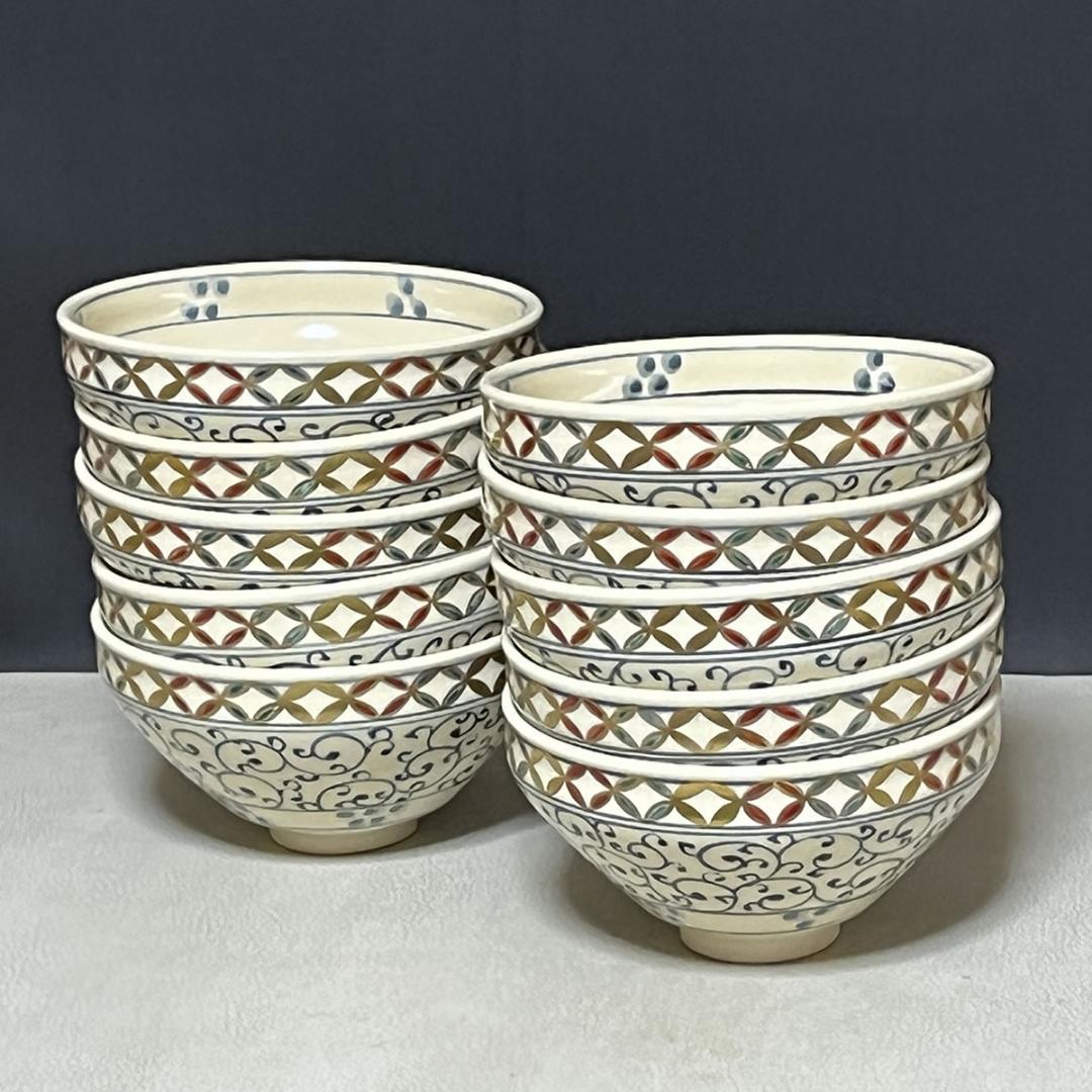 杉田祥平 数茶碗 十客 清閑寺窯 天目七宝 安南唐草画 共箱【k3648】