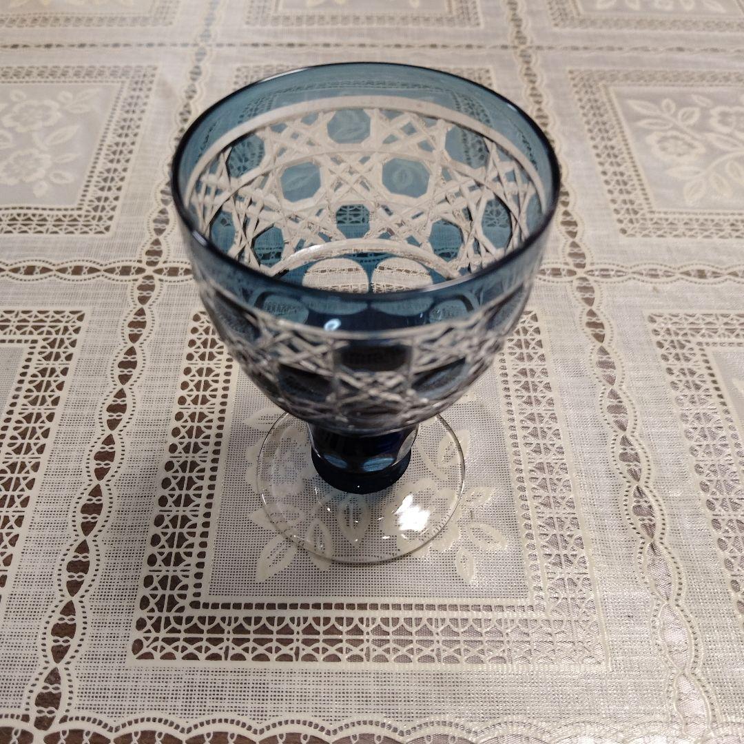 \"未使用\" ヤマザキガラス製　薩摩切子　色彩グラス3個セット(南蛮青、赤、藍)