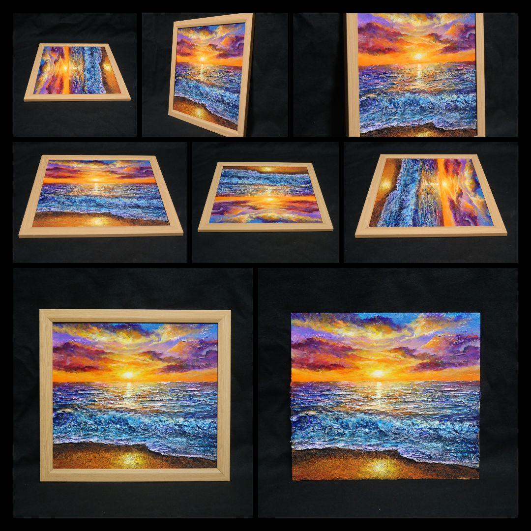 油絵 油彩 油彩画 絵 絵画 【水平線に沈む夕日】