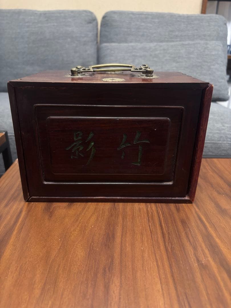 本場中国製80年前の上質な鹿の骨材と竹材の麻雀セット唐木箱付き全牌完備　送料無料