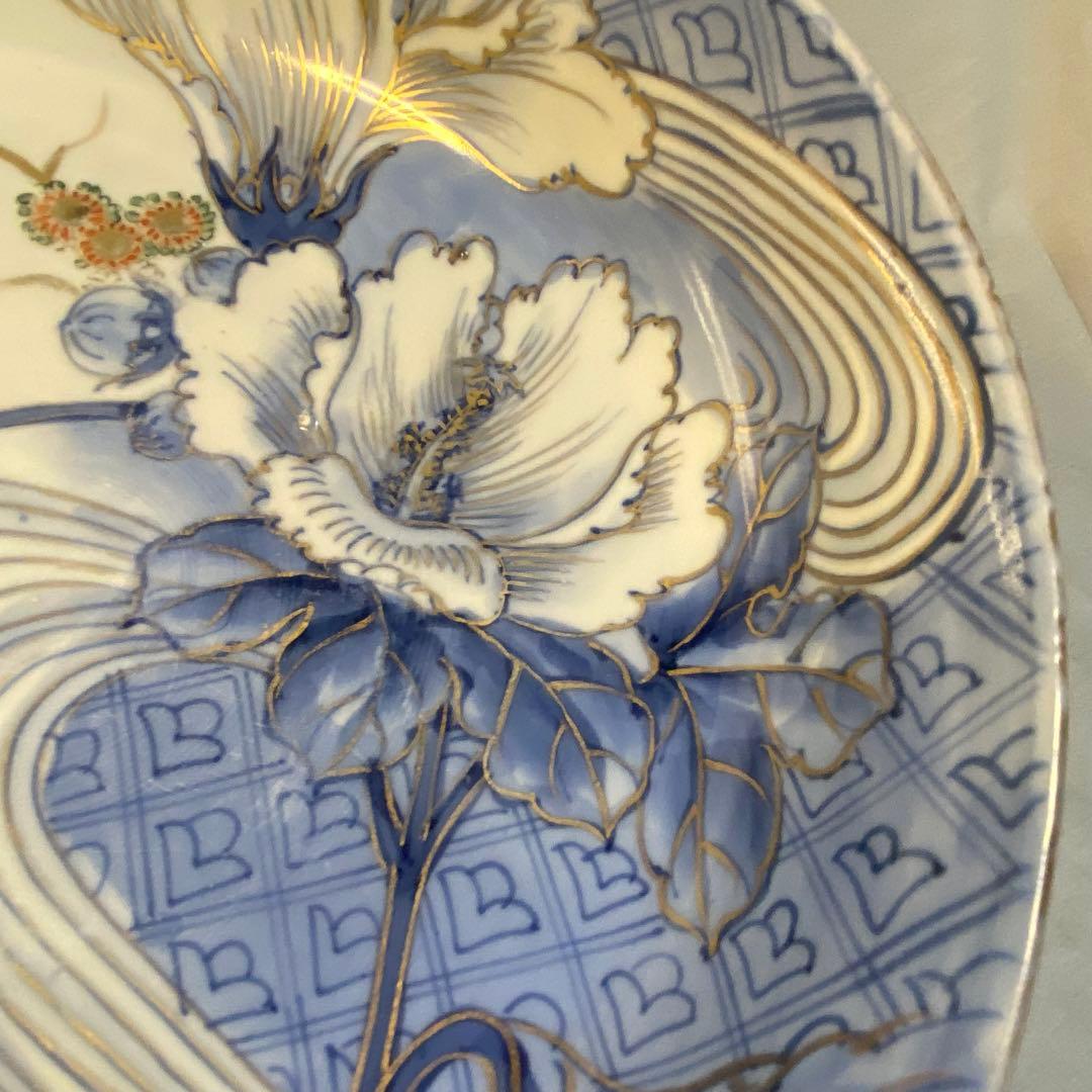 伊万里　古伊万里　大鉢　花鳥の図　染付　金彩