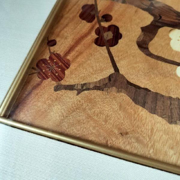 箱根 寄木細工 貞人 木象嵌 梅に鶯 木画 額装 無垢材 伝統工芸 ウグイス