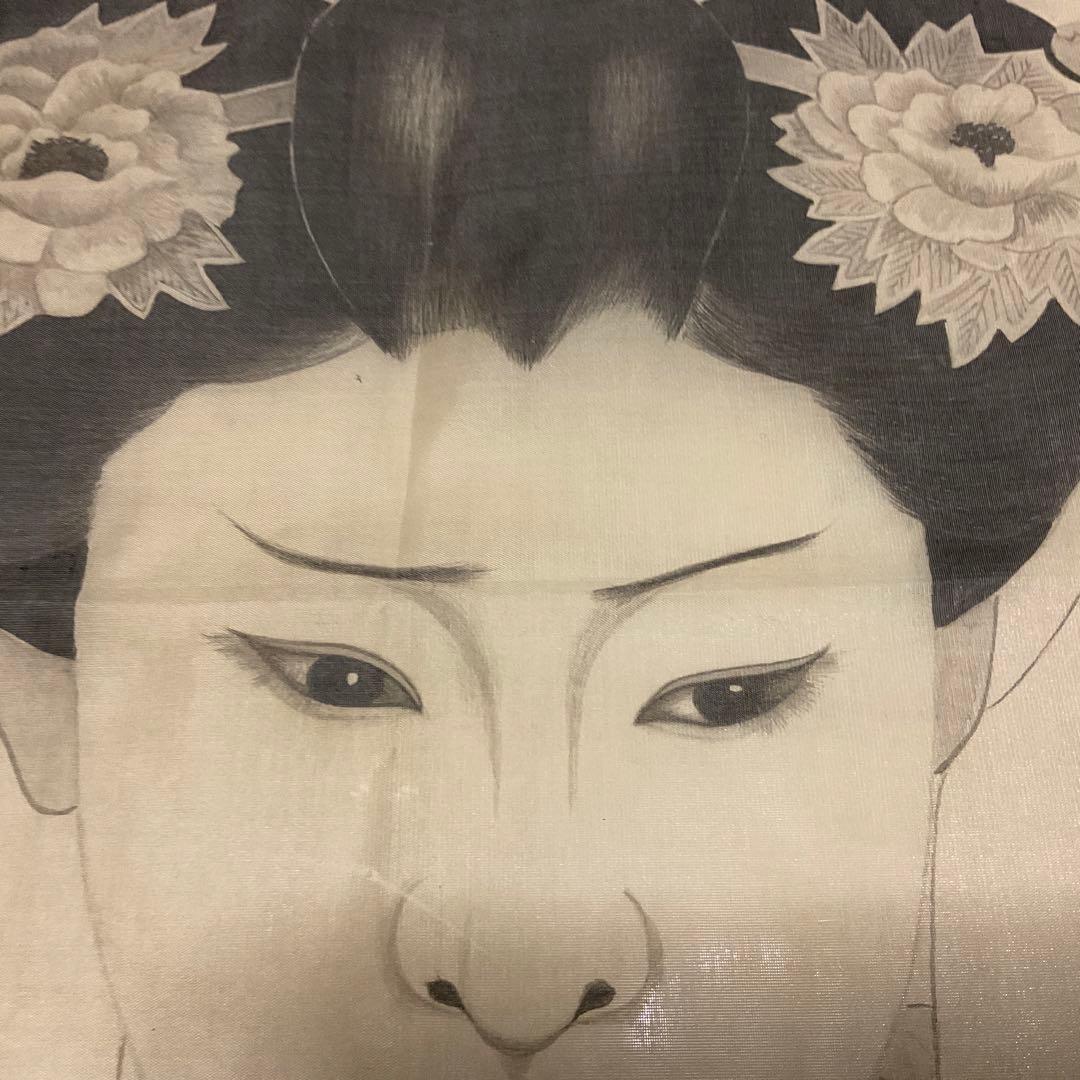 布絵　日本髪女性　【テープ痕、破れあり、折れあり】