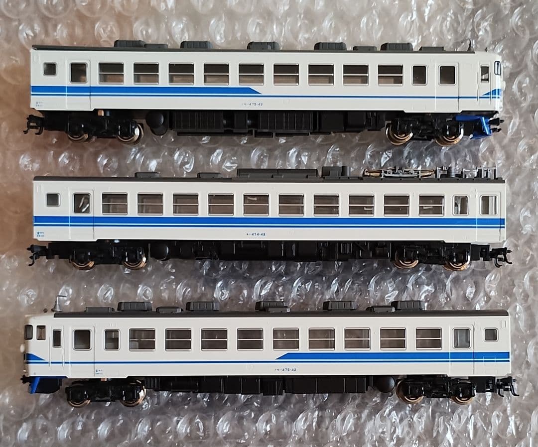 KATO 北陸本線 475系 北陸色 (青帯) 　　3両セット　室内灯付