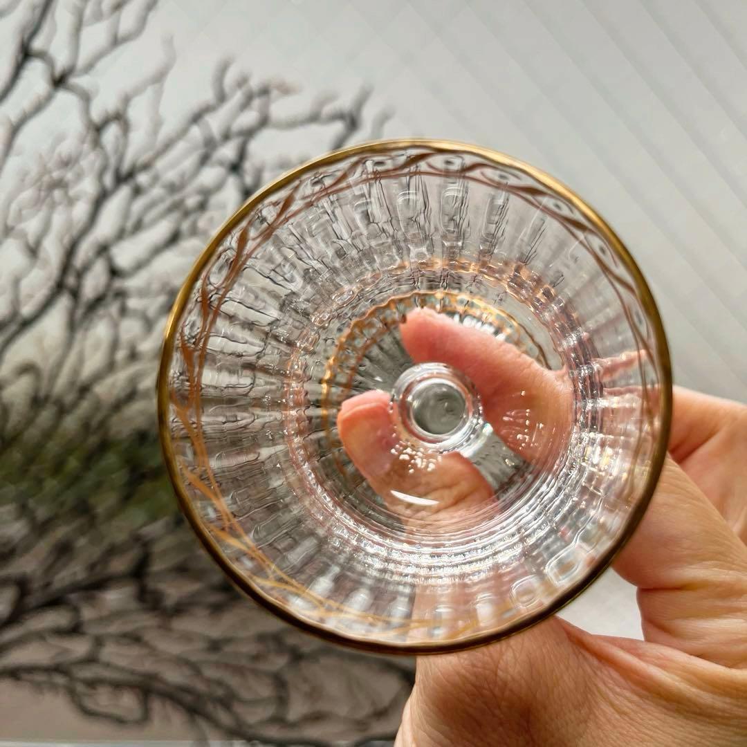 骨董　時代ガラス　モールガラス　金彩　エナメル彩　薄張り　筒型　脚付グラス　盃